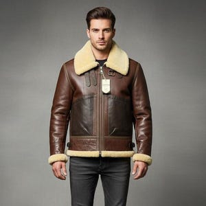 Herren echten Lammfell Bomberjacke | Echter Schaffell-Leder-Wintermantel