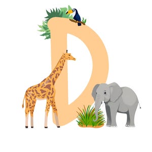 Printable poster - Initial &quot;D&quot; for baby/child&#39;s room - savannah animal theme
