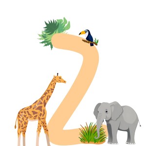 Printable poster - Initial &quot;Z&quot; for baby/child&#39;s room - savannah animal theme