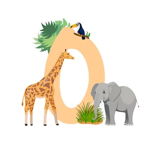 Printable poster - Initial &quot;O&quot; for baby/child&#39;s room - savannah animal theme