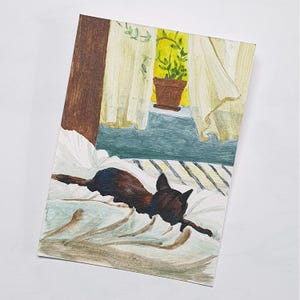 Originele ACEO &quot;HELLO SUMMER&quot; - acrylschilderij | Woondecoratie | Kunst aan de muur | Dierenkunst | Handgemaakt | Verzamelkunst: kat | (6,4 x 8,9 cm) (2,5 x 3,5&#39;&#39;)