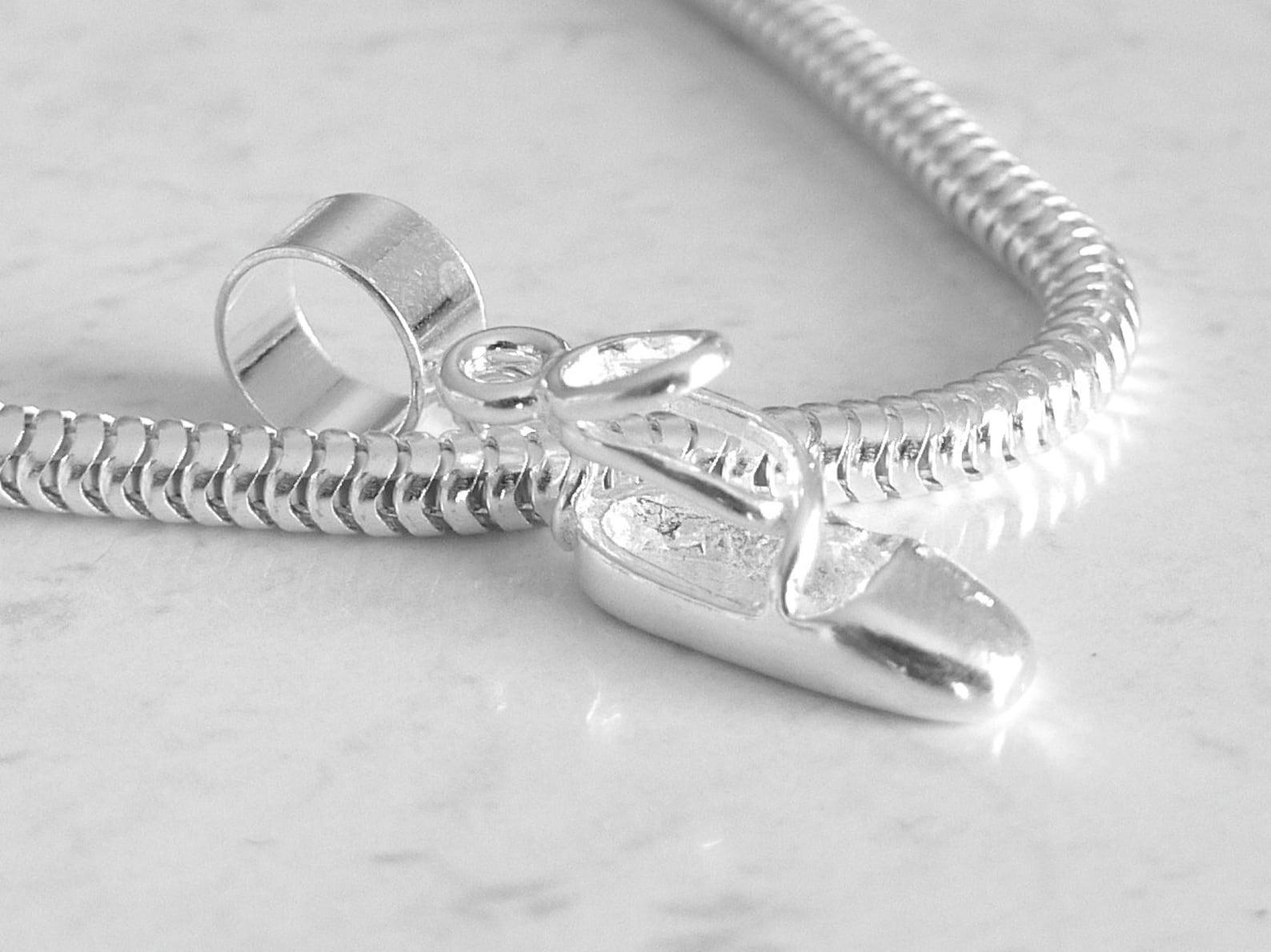 ballet shoe slipper sterling silver charm fits all slide on bracelets