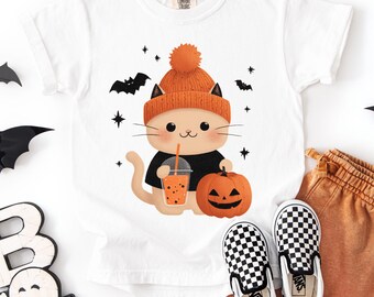 Halloween Cat Clipart: Pumpkin Boba Tea (Digital Download)