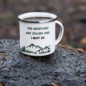 Enamel Camping Mug, metal mug for campers, camper essential, camping with family, hikers, RV , camping in tents, outdoors, mountains