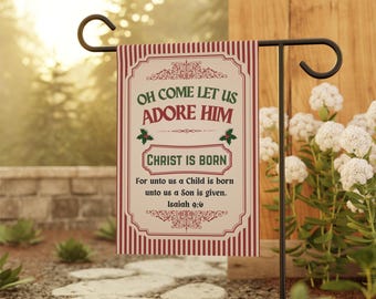 Christmas Garden Banner: Adore Him Christian Holiday Decor, faith based Nativity flag