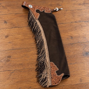 Dark Brown Suede Leather Western Chaps with Fringe | Cowboy Riding Chaps for Men