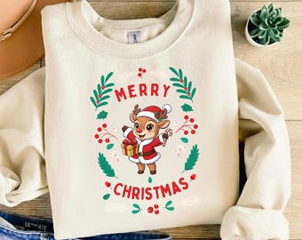 Reno navideño PNG, gorro de Papá Noel, sublimación navideña (descarga digital)