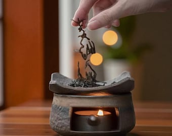 Aromatherapy Oil Diffuser | Brown Black Ceramic Wax Melt Burner Wax Warmer & Fragrance Diffuser Palo Santo Burner | Candle Holder Roast Oven