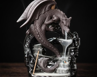 Dragon Backflow Incense Burner, Ceramic Incense Holder, Waterfall Incense Burner, Dragon Decor, Zen Meditation Decor, Aromatherapy Gift