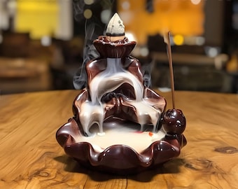 Ceramic Backflow Incense Burner – Aromatherapy Censer for Home, Office, or Reading Room Decor | Zen Ornament Gift