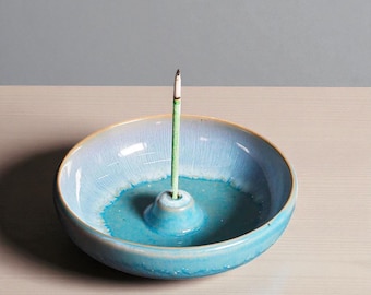 Stoneware Incense Holder Dish – Ceramic Incense Stick Burner – Blue Glazed Incense Tray – Minimalist Home Fragrance Accessory, Incense Dish.