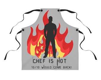 Delantal de cocina divertido "Chef is Hot" para chefs: diseño "Chef is Hot", regalo de cocina, imprescindible para barbacoas, humor culinario, regalo único para anfitrionas.