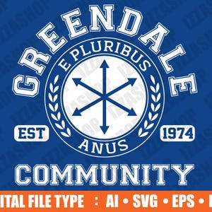 Programa de televisión de Greendale Community College, archivo de corte, vector AI SVG PNG descarga instantánea