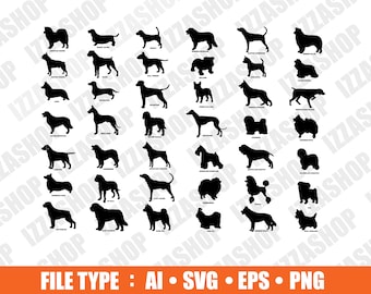 Dog Breeds Races Dogfather Dogmother Silhouette AI SVG PNG Vector Instant Download