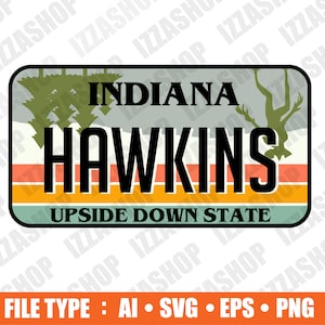 Hawkins Indiana nummerplaatafbeelding, gesneden bestand, AI SVG PNG Vector Instant Download