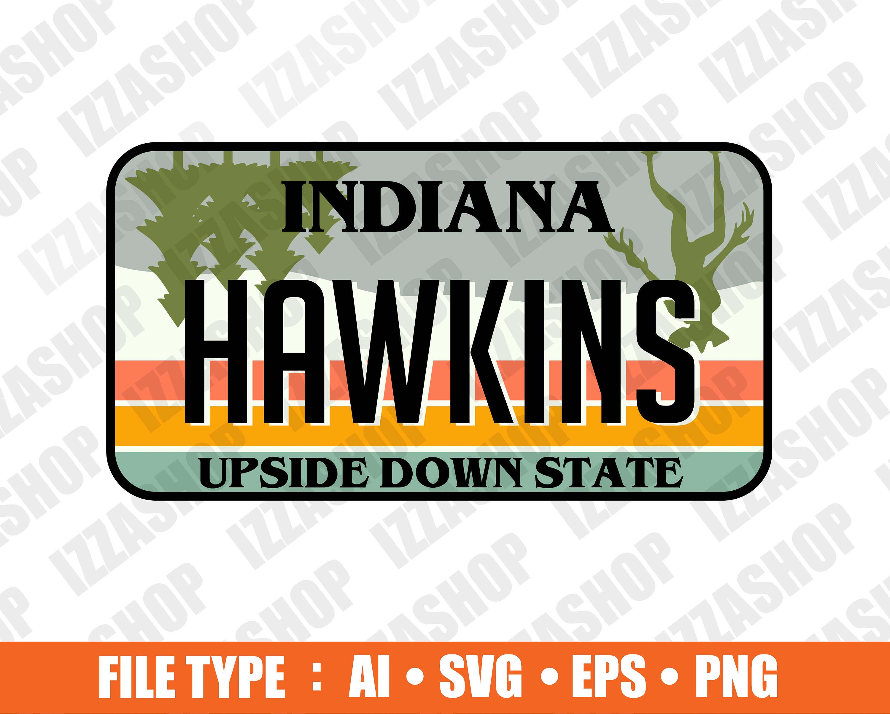 Hawkins Indiana Licence Plate Image, Cut File, AI SVG PNG Vector