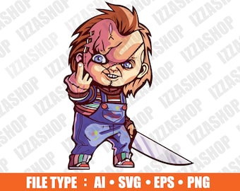 Chucky Finger Flip Halloween, plik Cut, AI SVG PNG Wektor Obraz Natychmiastowe Pobieranie