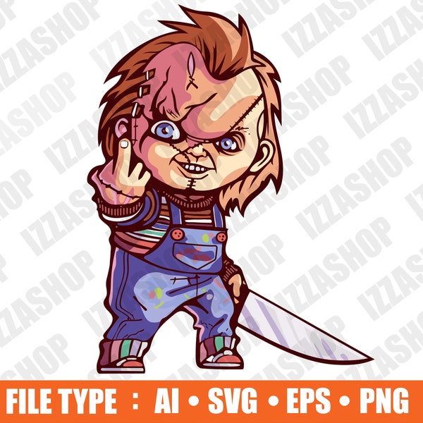 Chucky Finger Flip Halloween, Cut file, AI SVG PNG Vector Image Instant Download
