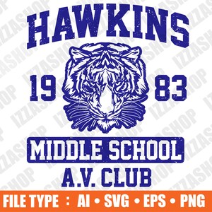 Hawkins Middle School Tiger Logo Tv-show, gesneden bestand, AI SVG PNG Vector Instant Download