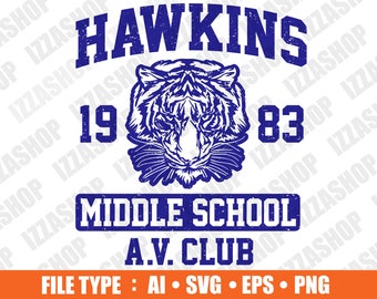 Hawkins Middle School Tiger Logo Tv Show, Cut file, AI SVG PNG Vector Instant Download