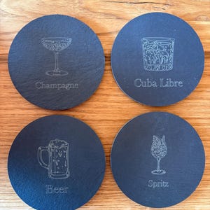 Coasters, slate, wood, design, individually engraved