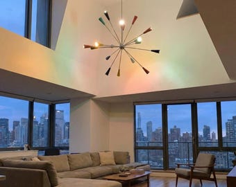 Brass Sputnik Chandelier: Mid Century Modern 16-Arm Pendant Light handmade