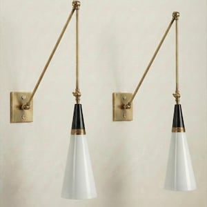 Mid-Century Brass Swing Arm Wall Sconce – Adjustable Diabolo Lamp