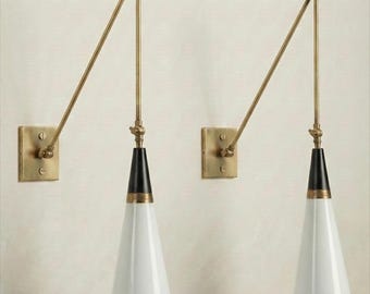 Wandleuchte aus Messing im Mid-Century-Stil mit Schwenkarm – Verstellbare Diabolo-Lampe