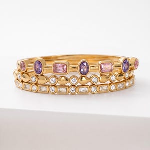 Gold Crystal Bangle Bracelet Waterproof Stainless Steel Cuff Bracelet