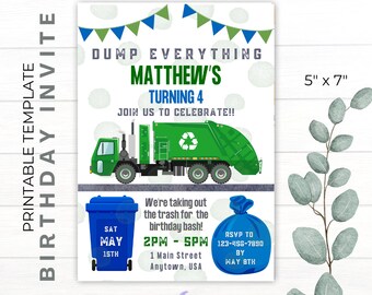 DIY Printable Birthday Invite | CANVA Template | Trash Truck | Boys