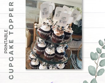 Rae Dunn Inspired "Happy Birthday Mugs" DIY Cupcake Topper