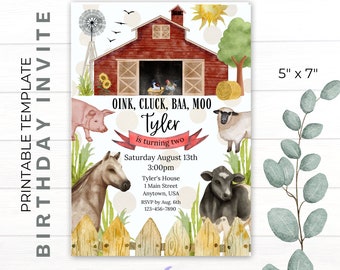 DIY Printable Birthday Invite | CANVA Template | Barnyard Friends | Farm | Animals | Barn