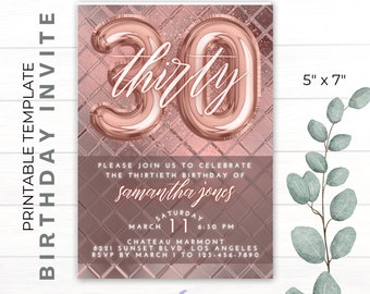 DIY Printable Birthday Invite | CANVA Template | Glam | Rose Gold | Girly