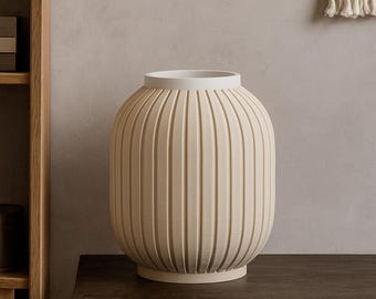 Ribbed Beige 3D‑Printed Vase – Eco Friendly Minimal Modern Home Decor