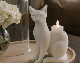 Moonlight Cat 3D‑Printed LED Tealight Holder – Eco Friendly Night Light & Cozy Home Decor