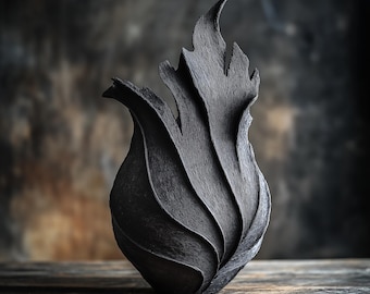 3D-gedruckte schwarze Ember Flame Vase - Modernes, umweltfreundliches Dekor für getrocknete Stiele