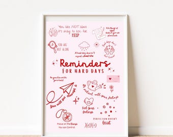 Reminders for Hard Days Poster | Positive Affirmations Mental Health Print