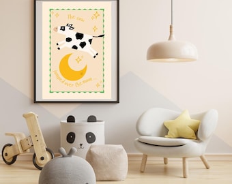 Cow Jumped Over the Moon Print – Nursery Wall Art (A4–A1)