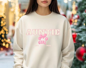 Girl Auntie est. 2026 Sweater, Sand Crewneck, New Auntie Gift, Pregnancy Announcement Aunt, Gildan 18000 Sweatshirt, Girl Aunt since 2026