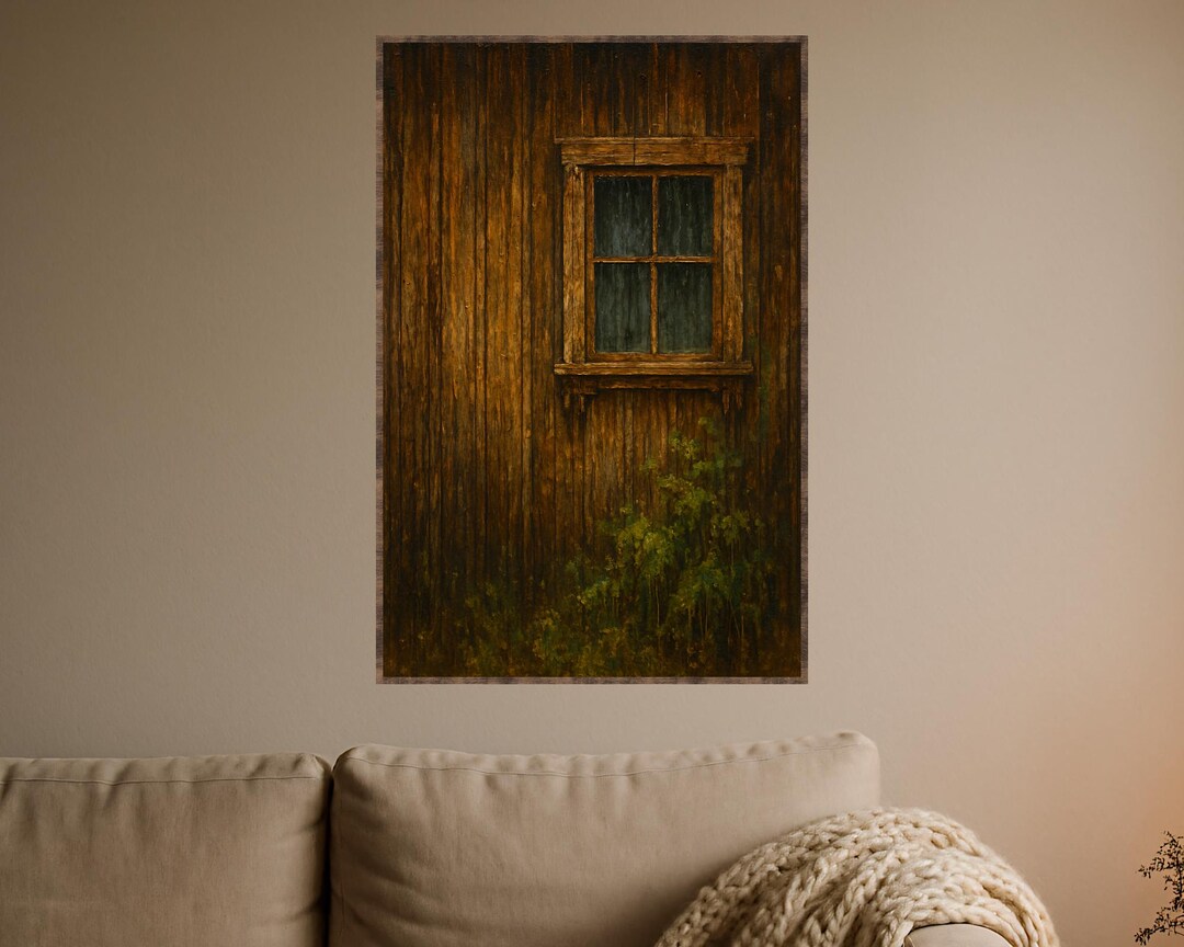Rustic Window Wall Art Print: Weathered Wood Cabin Decor (digital ...