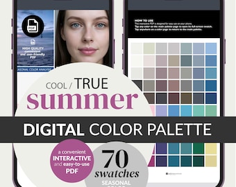 True Summer Color Palette - Digital Swatches für das Smartphone • 70 Farben (Cool Summer, PDF Download)