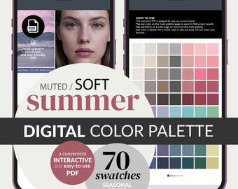 Soft Summer Color Palette - Digital Swatches für das Smartphone • 70 Farben (Muted Summer, PDF Download)