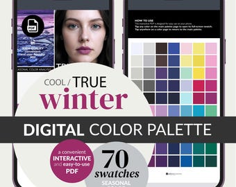 True Winter Color Palette - Digitale Muster für das Telefon • 70 Farben (Cool Winter, Instant Download)