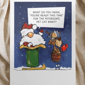 Funny Santa & Reindeer Greeting Card, Holiday Greeting Cards, Christmas Card, Reindeer