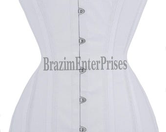Steel Boned Hourglass Corset: Cotton Overbust Waist Trainer white corset