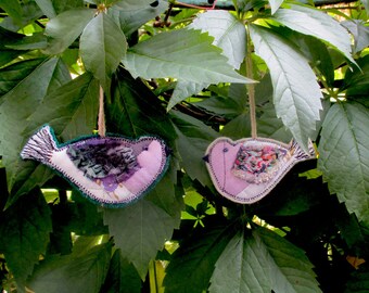 Small gift for bird lovers - stitched hanging ornament