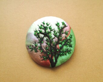 Green Tree - unique embroidered brooch