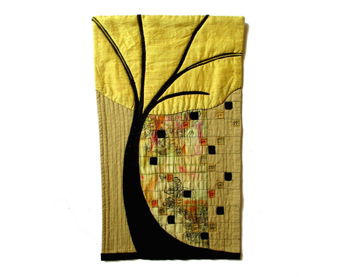 Yellow Tree Wall Art 13 X 21 In Original Textile Art Etsy