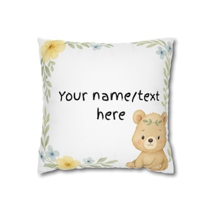 Personalized Bear Pillowcase, Custom Pillow Cover, Nursery Decor, Baby Shower Gift, Throw Pillow, Kids Room Accent