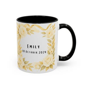 Personalized Floral Coffee Mug: Custom Name Gift, Ceramic Accent Cup